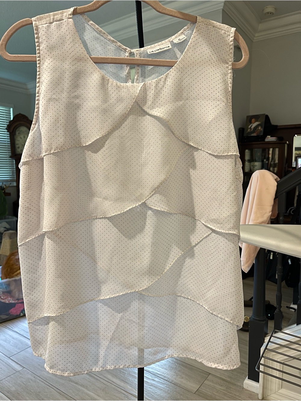Liz Claiborne White with small Black Dots Layered Sleeveless Blouse